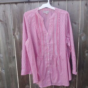 Woman Within blouse red white stripe tunic shirt long sleeve pintuck 24W